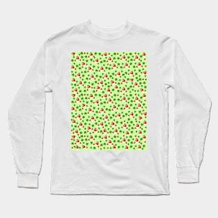 Red Mushrooms with Green Shamrocks and Four Leave Clovers Long Sleeve T-Shirt